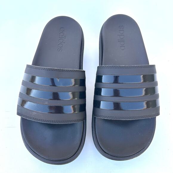 Adidas Adilette Platform Slides Sporty Black Blokette Size 9 Flats Sandals - Picture 3 of 8